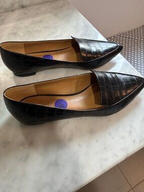 Nine West Black Croc-Embossed Pointed Toe Loafers